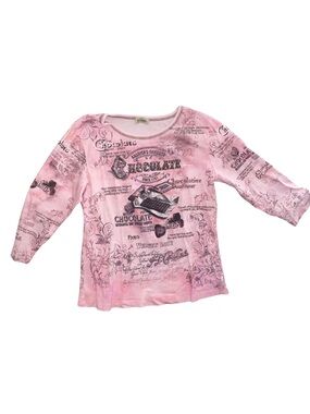 Cactus Womens Large Pink Chocolate Rhinestone Graphic 3/4 Sleeve Y2K Top